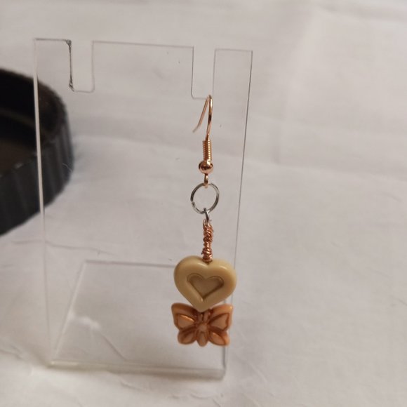 Steel Handmade Hand Crafted Heart & Bow Dangle Earrings Jewelry #54 - Picture 6 of 14